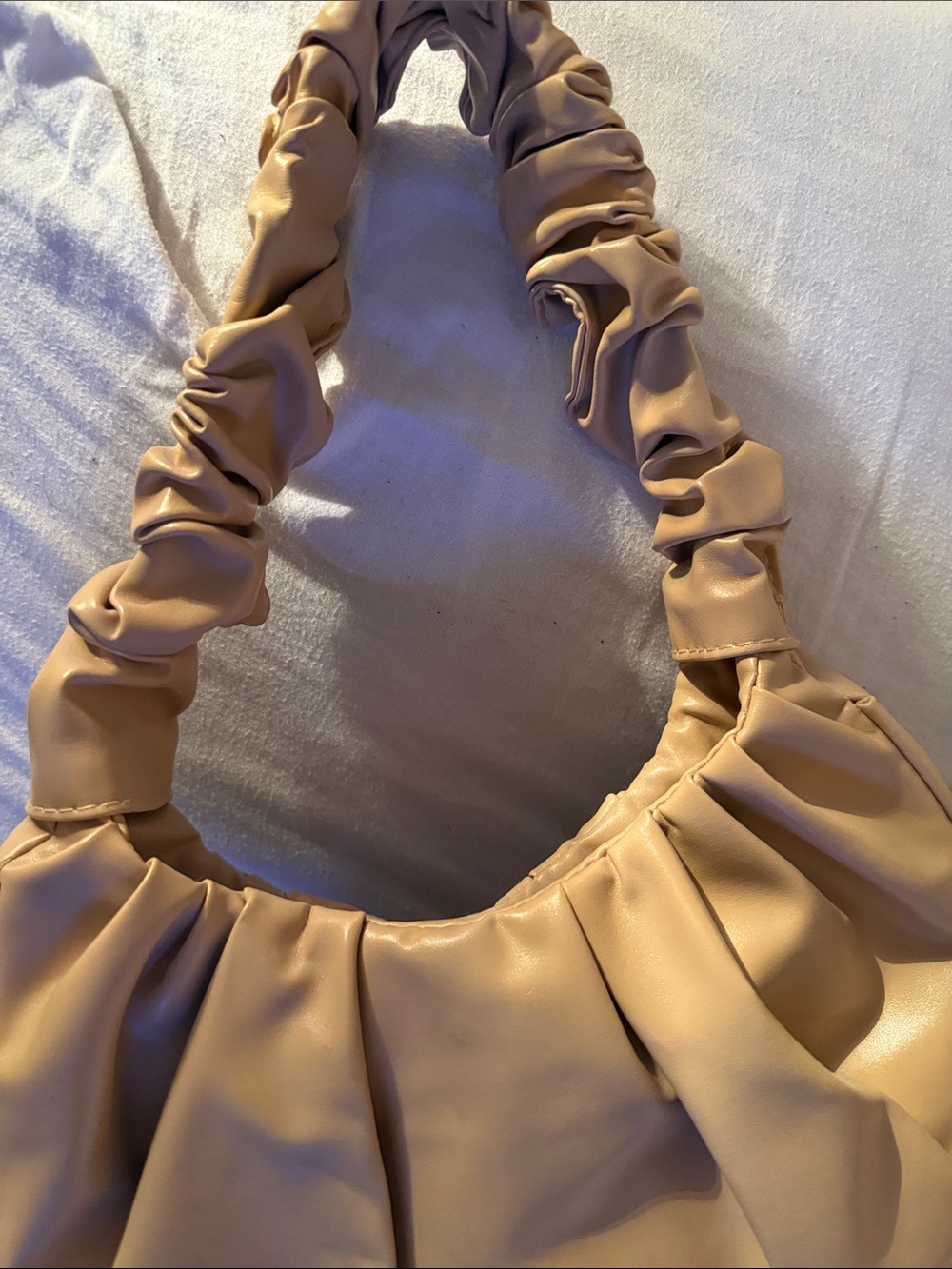 Women’s Ruched Handle Crescent Shoulder Bag - Beige - Picture 4 of 4